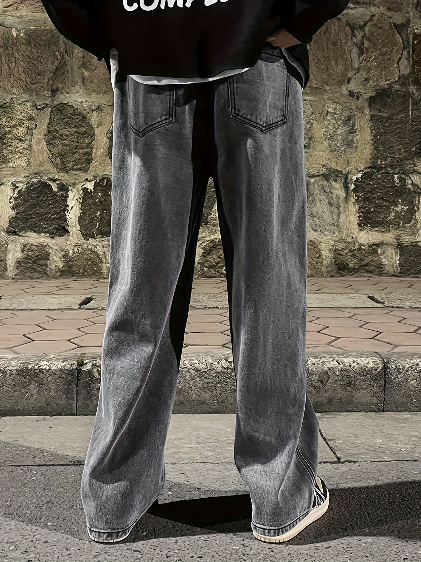 mens fashion solid loose fit straight leg jeans style denim pants for casual details 1