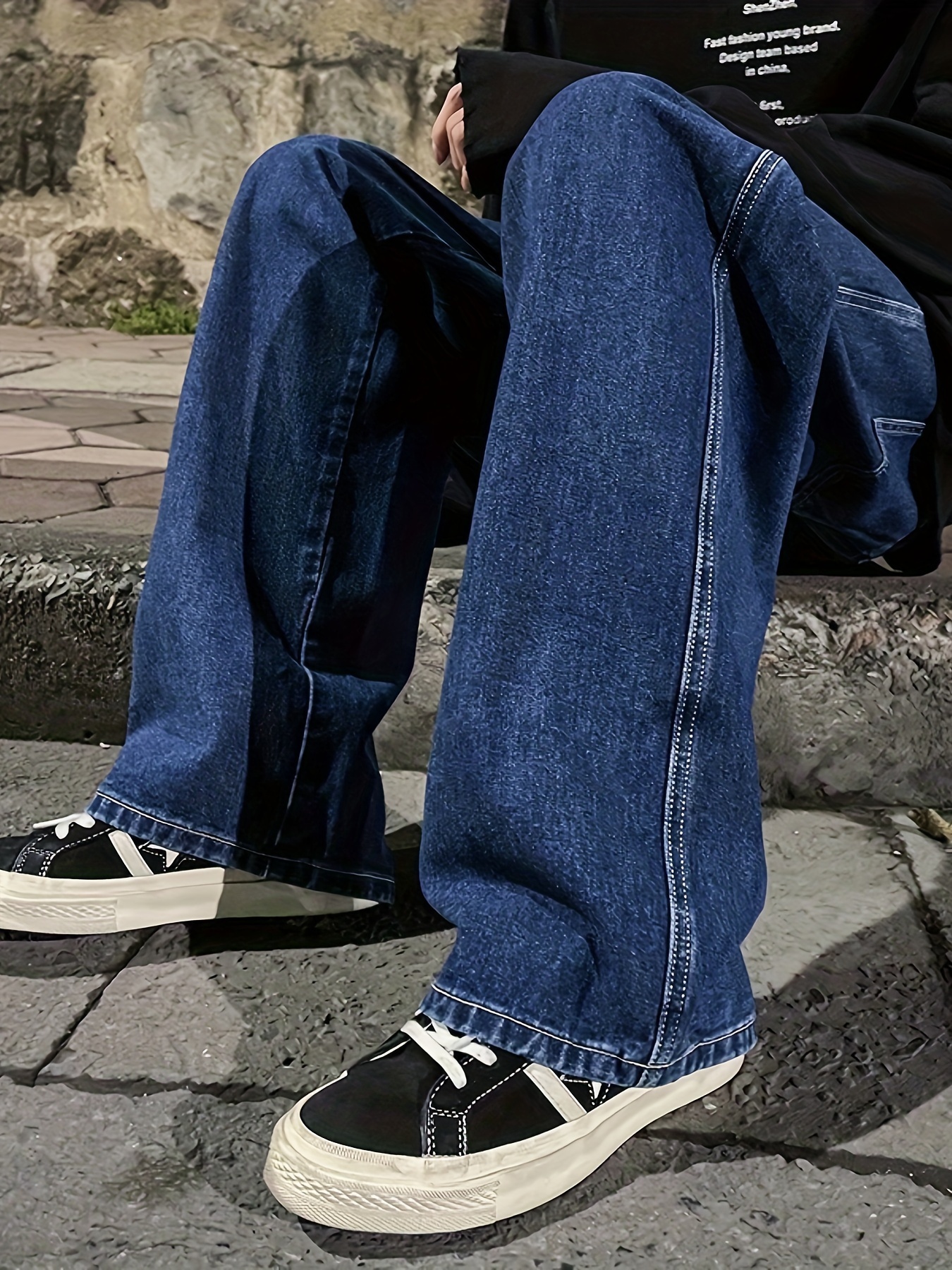 mens fashion solid loose fit straight leg jeans style denim pants for casual details 18