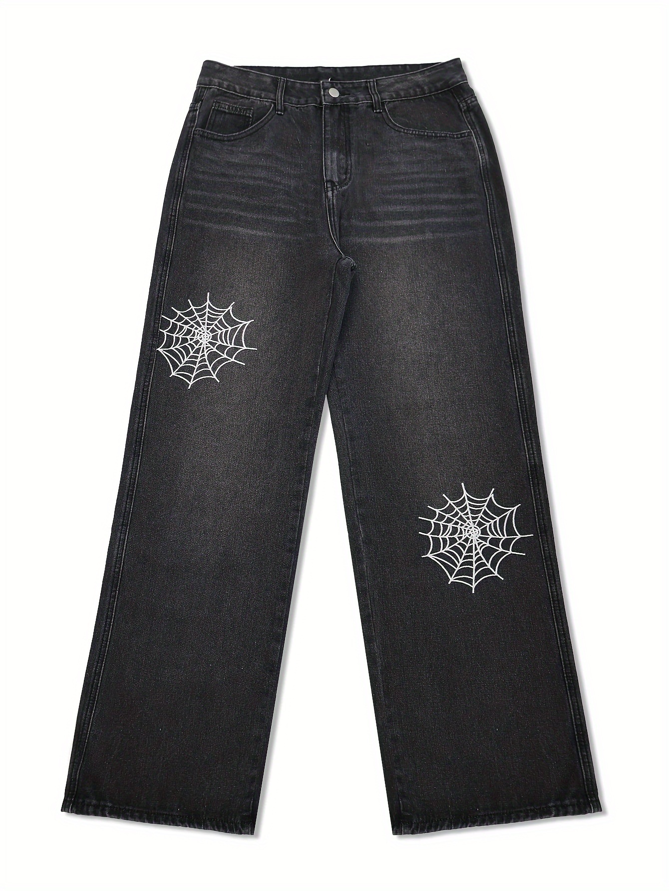 vintage inspired embroidered solid color washed denim jeans for men rayon loose fit machine washable details 0