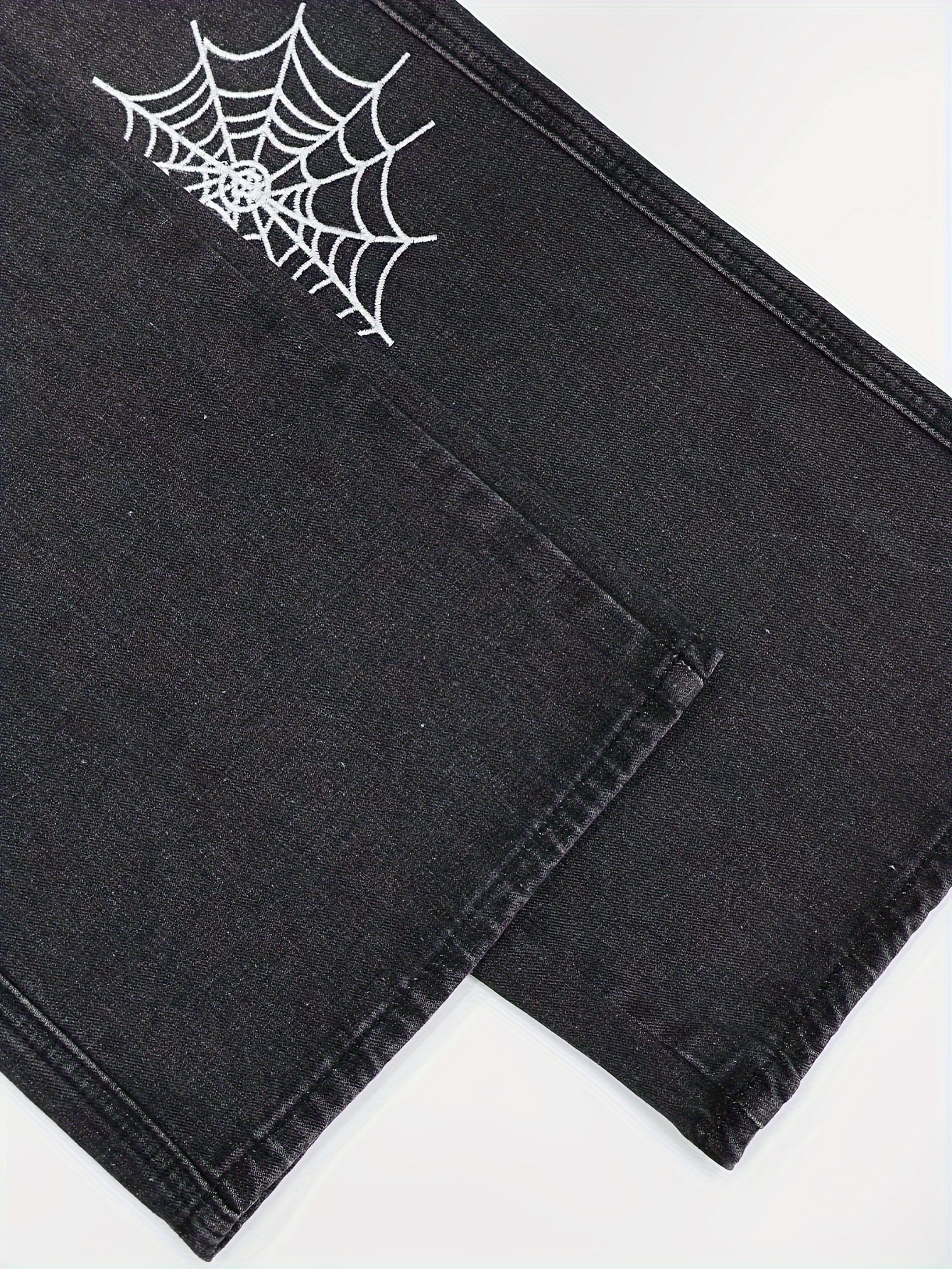 vintage inspired embroidered solid color washed denim jeans for men rayon loose fit machine washable details 2