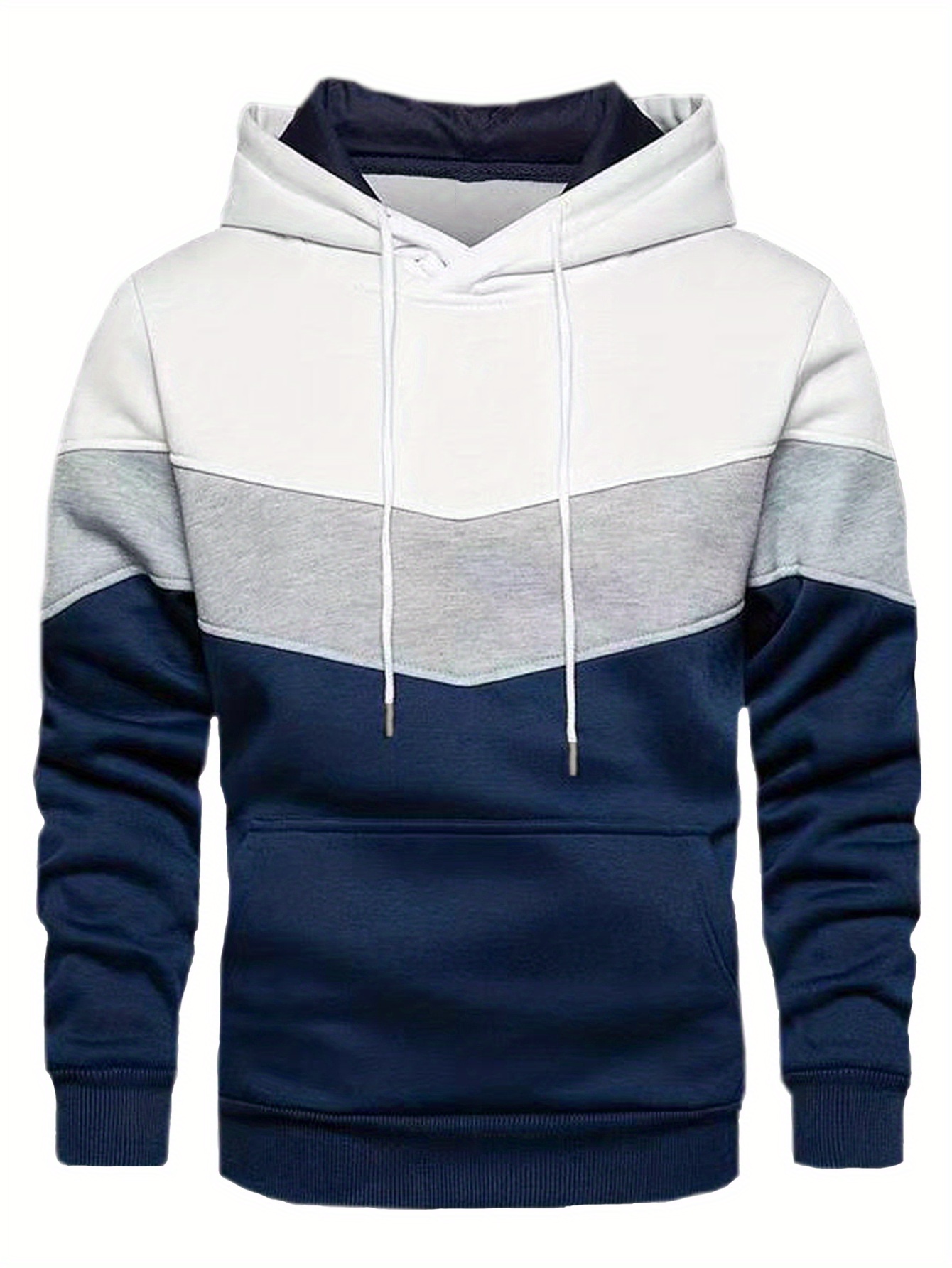kangaroo pocket drawstring hoodie mens casual color block slightly stretch hooded sweatshirt for details 0
