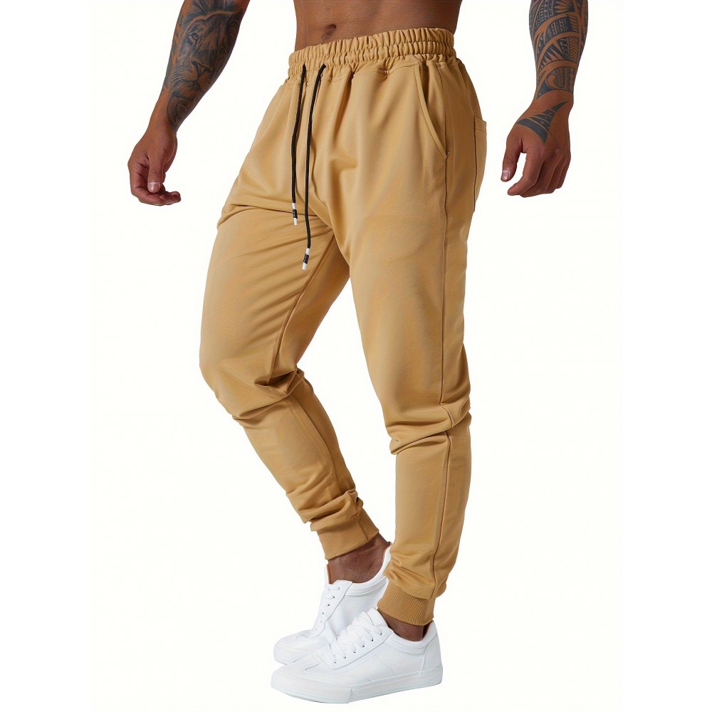 1pc Men'S Casual Sports Joggers - Polyester Knit Athletic Pants with Side Pockets, Elastic Waistband, Solid Color, Regular Fit for Gym & Workout - All Seasons 1pc Men'S Casual Sports Joggers - Polyester Knit Athletic Pants with Side Pockets, Elastic Waistband, Solid Color, Regular Fit for Gym & Workout - All Seasons