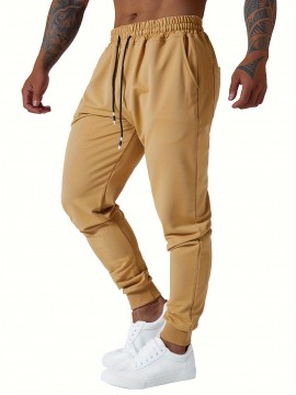 1pc Men'S Casual Sports Joggers - Polyester Knit Athletic Pants with Side Pockets, Elastic Waistband, Solid Color, Regular Fit for Gym & Workout - All Seasons