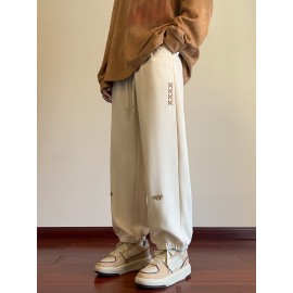 Men's Casual Joggers with Embroidered Design - Comfy Drawstring Sweatpants for Spring & Fall, Versatile Loose Fit