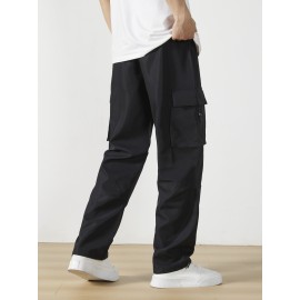 Men's Casual Flap Pocket Straight Leg Cargo Pants, Street Style Casual Pants For Outdoor Activities