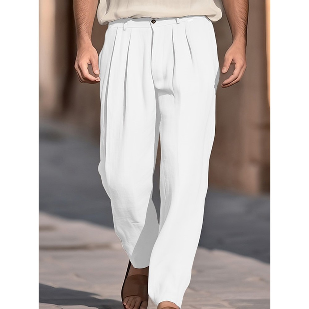 1pc Men'S Casual Wide Leg Pants - Cotton Blend, Solid Color, All-Season, Regular Fit, Slight Stretch, Woven Fabric, Mid Waist with Drawstring and Pleated Front - Versatile for Beach and Daily Wear 1pc Men'S Casual Wide Leg Pants - Cotton Blend, Solid Color, All-Season, Regular Fit, Slight Stretch, Woven Fabric, Mid Waist with Drawstring and Pleated Front - Versatile for Beach and Daily Wear