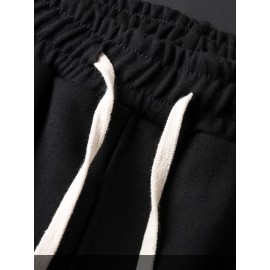1pc Men'S Casual Cotton Blend Straight Leg Pants with Drawstring Waist - Solid Color, Regular Fit, Slight Stretch Knit Fabric, Comfortable Soft for Weekend Casual Fall/Winter Outdoor Wear