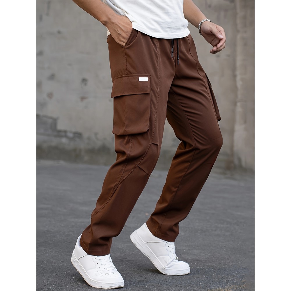 Men's Cargo Pants, Fashionable Casual Workwear, Polyester, Solid Color, Non-Stretch, Regular Fit, Woven Fabric, Novelty Clothing for Men Men's Cargo Pants, Fashionable Casual Workwear, Polyester, Solid Color, Non-Stretch, Regular Fit, Woven Fabric, Novelty Clothing for Men
