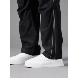 Men'S Casual Joggers, Polyester 100%, Basics Style, Solid Color, Regular Fit Straight Leg, with Drawstring Waist, for Spring/Fall - Non-Stretch Woven Fabric