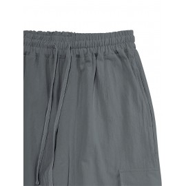 Men's Casual Cargo Pants with Drawstring - Soft, Loose Fit with Multiple Pockets, Solid Color, Machine Washable