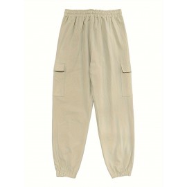 Men's Casual Cargo Pants with Drawstring - Soft, Loose Fit with Multiple Pockets, Solid Color, Machine Washable