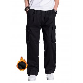 Men's Fleece Lined Casual Pants, Elastic Waist Pants Workwear Leisure Fashion Pants Cargo Pants