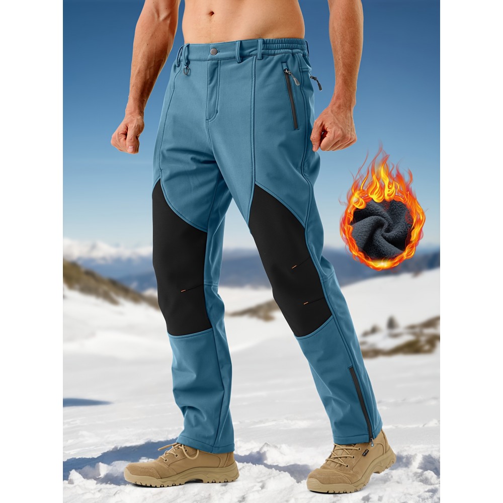 1pc ZUTY Men'S Fleece-Lined Waterproof Ski Pants, Softshell Color Block Sports Style with Zipper, Slight Stretch Polyester, Regular Fit for Snowboarding, Hiking - Woven Outdoor Trousers 1pc ZUTY Men'S Fleece-Lined Waterproof Ski Pants, Softshell Color Block Sports Style with Zipper, Slight Stretch Polyester, Regular Fit for Snowboarding, Hiking - Woven Outdoor Trousers