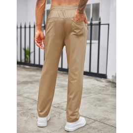 1pc Men'S Casual Cotton Drawstring Pants - Solid Color, Non-Stretch Fabric, Regular Fit, All-Season Straight Leg Cargo Trousers