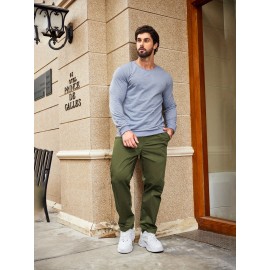 1pc Men'S Casual Cotton Drawstring Pants - Solid Color, Non-Stretch Fabric, Regular Fit, All-Season Straight Leg Cargo Trousers