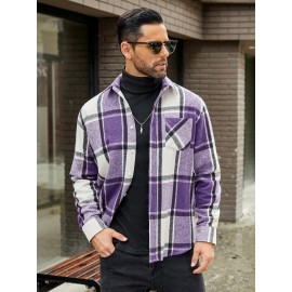 Mens Flannel Shirt Long Sleeve Plaid Jacket Casual Button Down Shirts Shacket