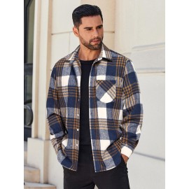 Mens Flannel Shirt Long Sleeve Plaid Jacket Casual Button Down Shirts Shacket