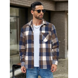 Mens Flannel Shirt Long Sleeve Plaid Jacket Casual Button Down Shirts Shacket