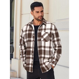 Mens Flannel Shirt Long Sleeve Plaid Jacket Casual Button Down Shirts Shacket