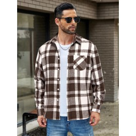 Mens Flannel Shirt Long Sleeve Plaid Jacket Casual Button Down Shirts Shacket