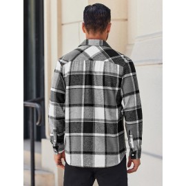 Mens Flannel Shirt Long Sleeve Plaid Jacket Casual Button Down Shirts Shacket