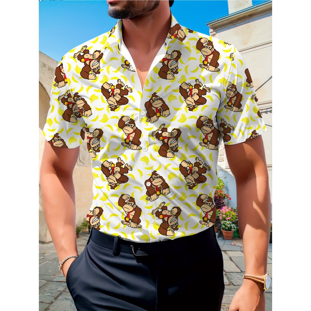Trendy Collared, Men's Novelty Geometric Print Button-Up Shirt - Casual, Breathable Polyester, Machine Washable Trendy Collared, Men's Novelty Geometric Print Button-Up Shirt - Casual, Breathable Polyester, Machine Washable