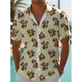 Trendy Collared, Men's Novelty Geometric Print Button-Up Shirt - Casual, Breathable Polyester, Machine Washable