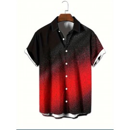 Men's Casual Short Sleeve Shirt with 3D Geometric Print - Polyester, Machine Washable, Non-Stretch Fabric