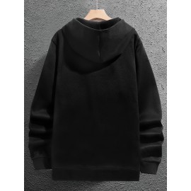 Men's Fashion Geometric Cross Print Hoodie with Comfort Pockets, Full Zip Regular Fit Polyester Knit Fabric Hooded Sweatshirt with Slight Stretch - All Season Style