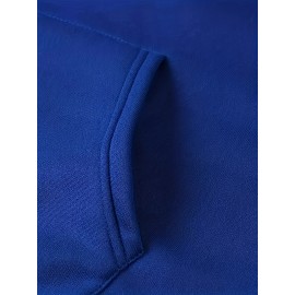 Men's Polyester Hooded Sweatshirt with Geometric Leaf Applique, Sports Style Active Hoodie with Slight Stretch, Regular Fit Knit Fabric Pullover - Casual Hip Hop Streetwear