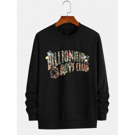 Featuring Textures Design Letter BOYS CLUB Printed Men's Crew Neck And Long Sleeve Sweatshirt, Casual Style, Breathable, Comfortable, Stylish Street Fashion Pullover Sweatshirt