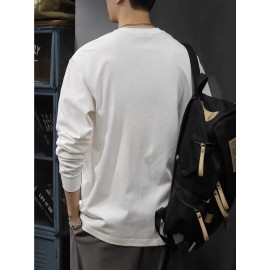 Men's Casual Cotton Long Sleeve T-Shirt - Crew Neck, Loose Fit, Spring & Fall Collection