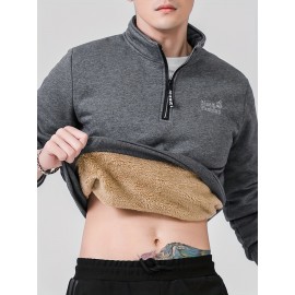 Men's Cozy Fleece-Lined Stand Collar Sweatshirt - Casual Cotton Blend, Long Sleeve Pullover for Fall & Winter