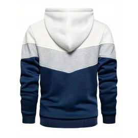 Men's Color Block Hoodie with Kangaroo Pocket and Drawstring - Comfortable and Stylish Sweatshirt for Spring and Fall